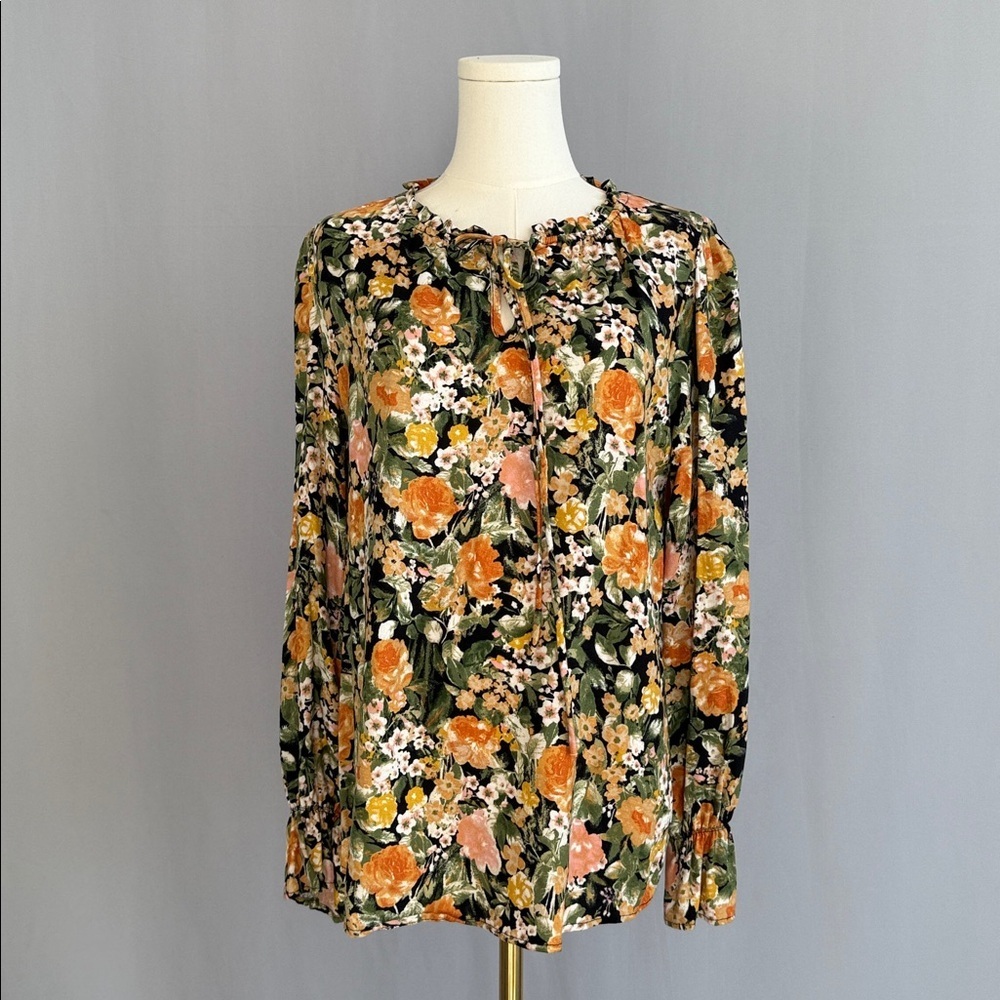 7th Ray Floral Blouse - Black, Orange, Yellow, Green